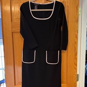 Jones New York Black Midi Dress with White Trim pockets